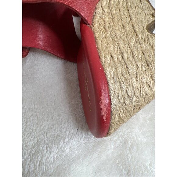 Cole Haan Red Leather Wedge Sandals With Ankle Strap & Jute Soles size 9 - Picture 7 of 8